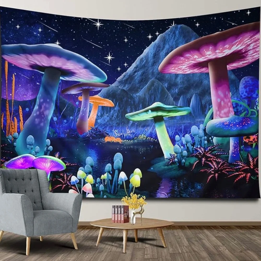 Colorful‎ Wall Tapestry, Mushroom Wall Hanging Starry Sky  (H59.1”xW82.7”)